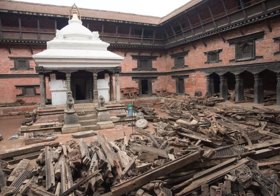 KATHMANDU, NEPAL - APRIL 29, 2015: Patan dubar Square which was severly damaged after the major earthquake on 25 April 2015.